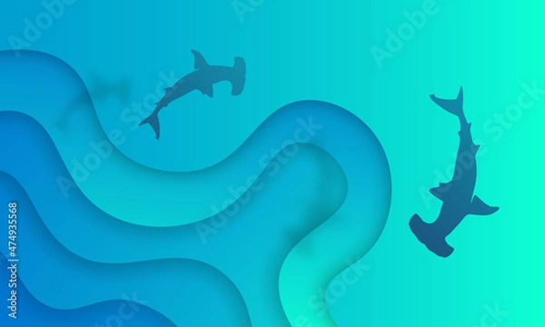 Fototapeta Abstract depth and Hammerhead sharks. Horizontal banner