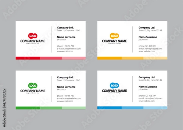 Obraz White business card with color stripe, vector design template