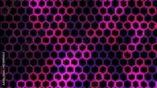 Fototapeta Abstract futuristic hexagon glow neon surface, structure. HUD