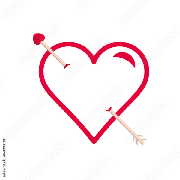 Fototapeta Vector heart. Outline. Rounded styled shape. Arrow. Simple icon. Love illustration. Outlined heart symbol. Valentines. Significant other decorative heart. Arrowed heart with cupid arrow.