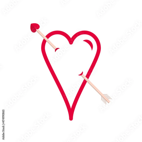 Fototapeta Vector heart. Outline. Rounded styled shape. Arrow. Simple icon. Love illustration. Outlined heart symbol. Valentines. Significant other decorative heart. Arrowed heart with cupid arrow.