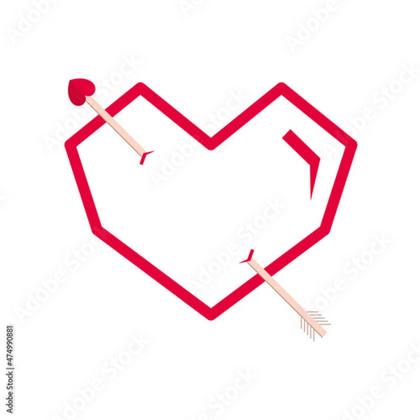 Fototapeta Vector heart. Outline. Geometric styled shape. Arrow. Squared design. Love illustration. Outlined heart symbol. Valentines. Significant other decorative heart. Arrowed angled heart with cupid arrow.