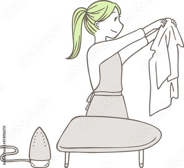 Obraz アイロンがけの出来栄えに満足する女性のイラスト
