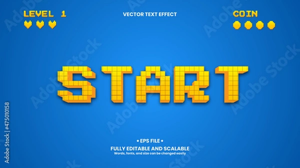Fototapeta Start 3d Text Effect with Pixel Style