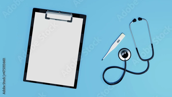 Fototapeta 聴診器　体温計　クリップボードバインダー　3dcg　医療　ポスター