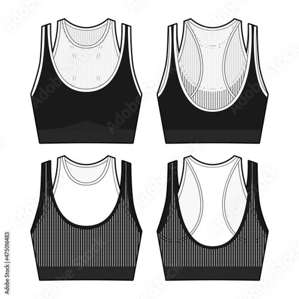 Obraz Seamless sports mesh bra flat sketch, Apparel template