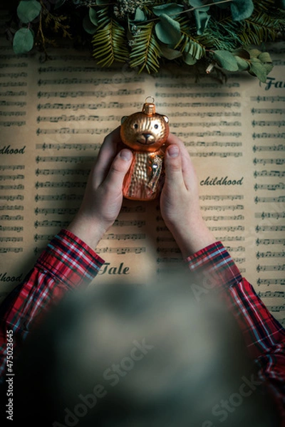 Obraz child holding christmas decoration