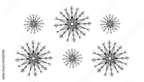 Fototapeta Doodle snowflakes isolated pattern winter vector