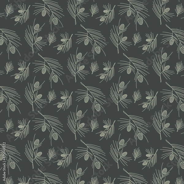 Obraz Pine branches with cones seamless pattern