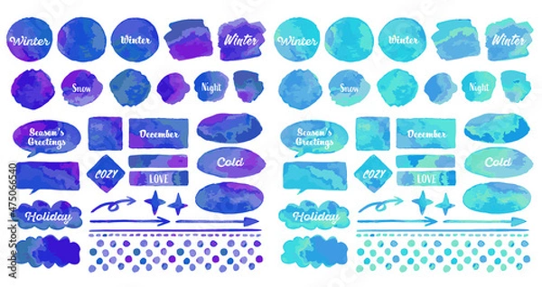 Obraz 手描き風水彩 ブルー 寒色系 グラデーション飾りセット