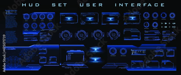 Fototapeta HUD, GUI, UI golografic neon elements. Conceptual innovative set. Science and technology, advanced Internet technologies. Dashboard game pangel digital user interface HUD