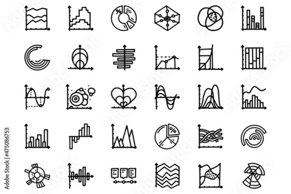 Fototapeta Graphs and charts line vector doodle simple icon set