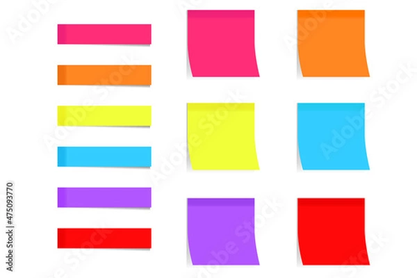 Fototapeta Set of colorful paper sheets isolated. Paper stickers on transparent background.
