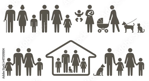 Fototapeta 人　家族　アイコン　ピクトグラム　イラストセット
