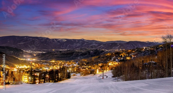 Obraz Aspen ski slope in Aspen Colorado with sunset