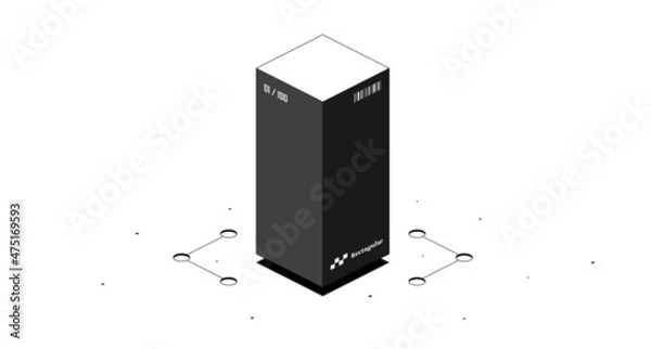 Obraz Rectangular prism mathematical figure. Black and white isometric 3d illustration isolated on white background. Vector design.