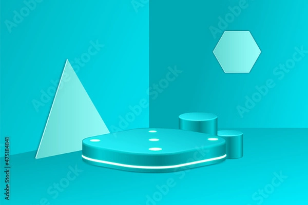 Fototapeta Ocean blue studio background with product display podium
