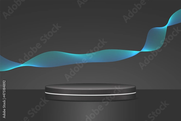 Fototapeta Black and ocean blue studio background with product display podium