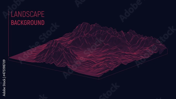 Fototapeta Abstract landscape background. Mesh structure. Polygonal wireframe background. 3d isometric vector illustration
