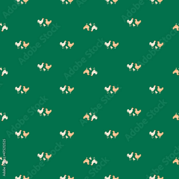 Fototapeta Seamless pattern of chicken family. Domestic animals on colorful background. Vector illustration for textile.