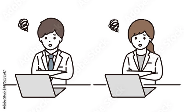 Obraz 薬剤師 医師 男性 女性 白衣 腕組み