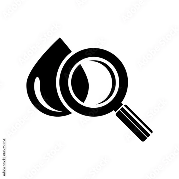 Obraz Examination of blood samples for viruses, AIDS, and HIV. Laboratory blood tests. Medical diagnostics using a blood drop sample. Solid vector black icon isolated on white 