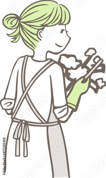 Fototapeta 五徳を磨いてコンロ掃除をする女性のイラスト