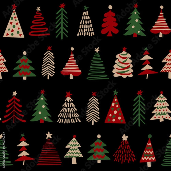 Obraz Christmas Tree Digital Papers, Seamless Patterns, Winter Holiday Illustration, 12 inches