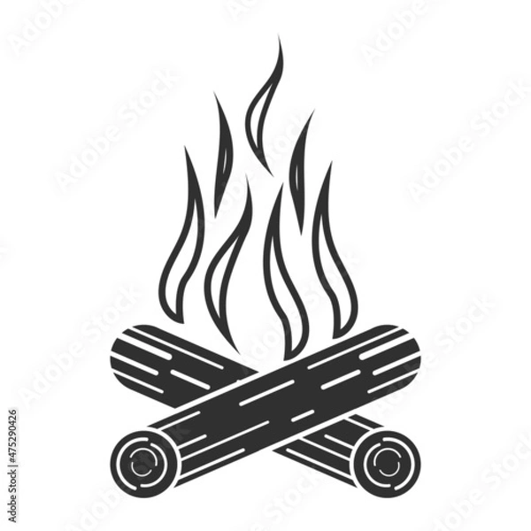 Fototapeta Bonfire icon. Black bonfire icon with flames isolated on white background. Vector, cartoon illustration. Vector.