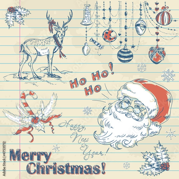 Obraz Hand drawn vintage Christmas elements