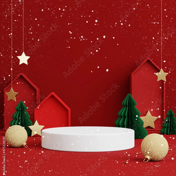 Obraz Christmas background for product display. red background. 3d rendering.