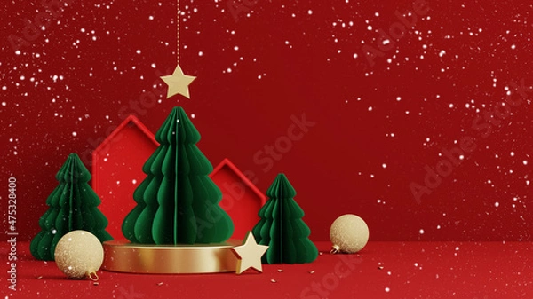 Obraz Christmas background for product display. red background. 3d rendering.