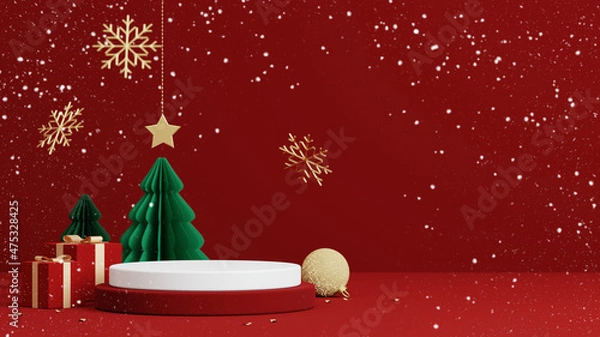 Obraz Christmas background for product display. red background. 3d rendering.