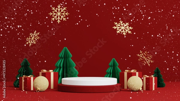 Obraz Christmas background for product display. red background. 3d rendering.