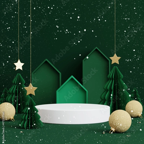 Obraz Christmas background for product display. Green background. 3d rendering.