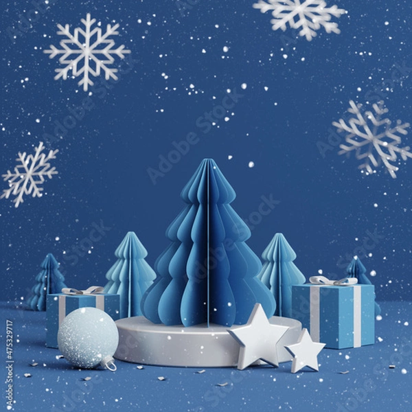 Obraz Christmas background for product display. blue background. 3d rendering.