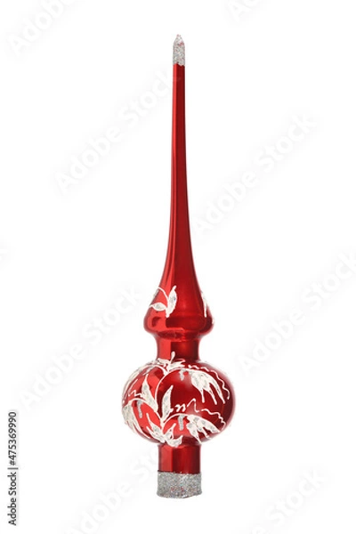 Fototapeta Vintage glass top for decoration of Christmas tree. Christmas Tree topper. Closeup, isolated on white background for your design.