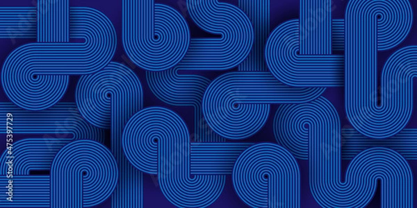 Fototapeta Blue abstract geometric background. Backdrop with geometric shapes. Banner with circles and lines. Vector illustration. Modern design card, wallpaper, flyer, poster. Stock.