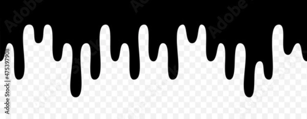 Obraz Black Melt Drips, Liquid Paint Drops seamless element vector. Isolated melted dripping liquid on background. Flowing, spilled, drop, splash, leak concept. Vector illustration.