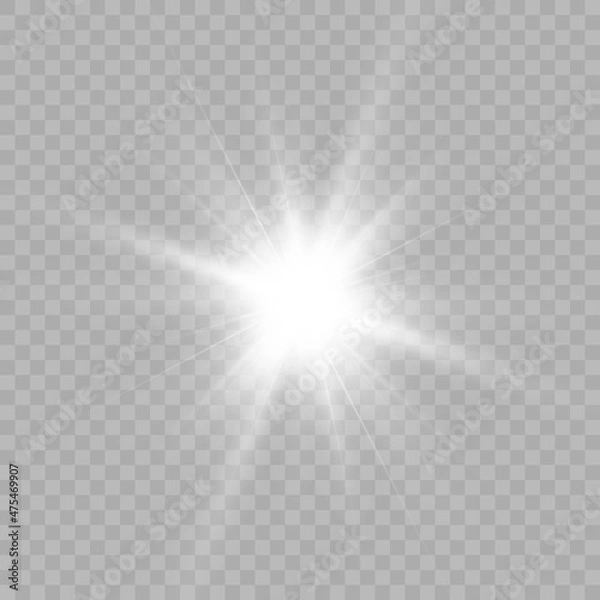 Obraz Bright white light effect with rays and highlights for vector illustration.