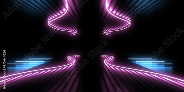 Obraz 3D abstract background with neon lights. neon tunnel  .space construction . .3d illustration