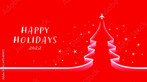 Fototapeta Christmas and New Year card background. Xmas flight spruce tree. Bright Winter holiday composition. Greeting card, banner, poster