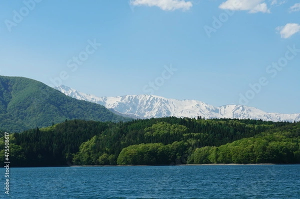 Fototapeta 信州、北アルプス、青木湖。こんな晴れた日に巡り合えた。