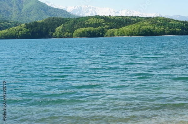 Fototapeta 信州、北アルプス、青木湖。こんな晴れた日に巡り合えた。