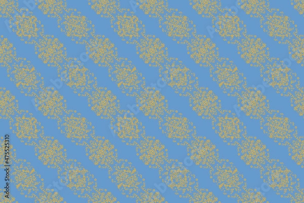 Fototapeta Seamless pattern with interesting doodles on colorfil background. Pano. Raster illustration.