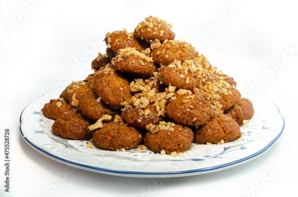 Obraz melomakarona traditional cristmas greek sweet on plate isolate on white
