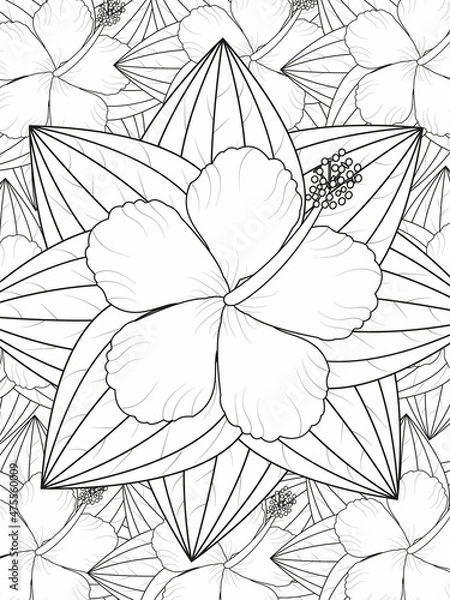 Fototapeta Forest flowers and leaves. Beautiful bouquet. Vector coloring book for adults and children. Hand-drawn illustration. Floral ornament is good for web, print, and stencil