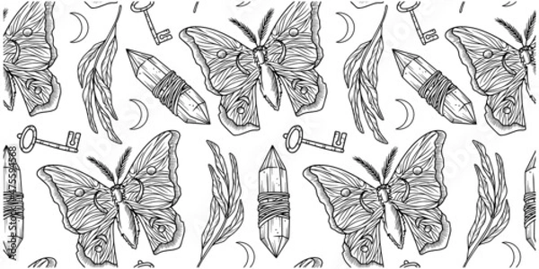 Obraz black and white butterflies seamless pattern