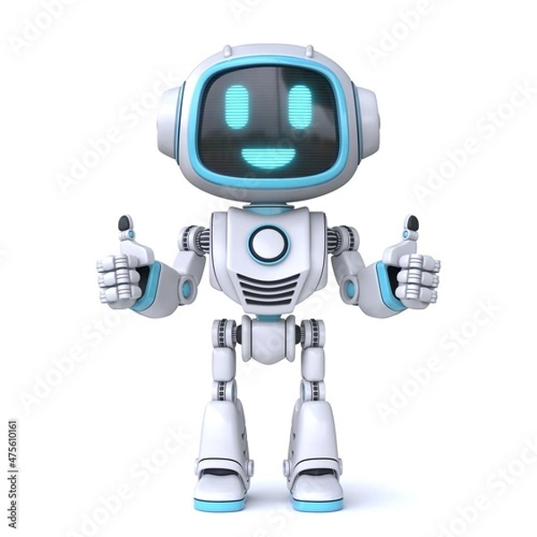 Fototapeta Cute blue robot giving thumbs up 3D