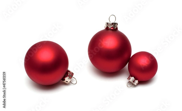 Obraz Red christmas balls on white background.